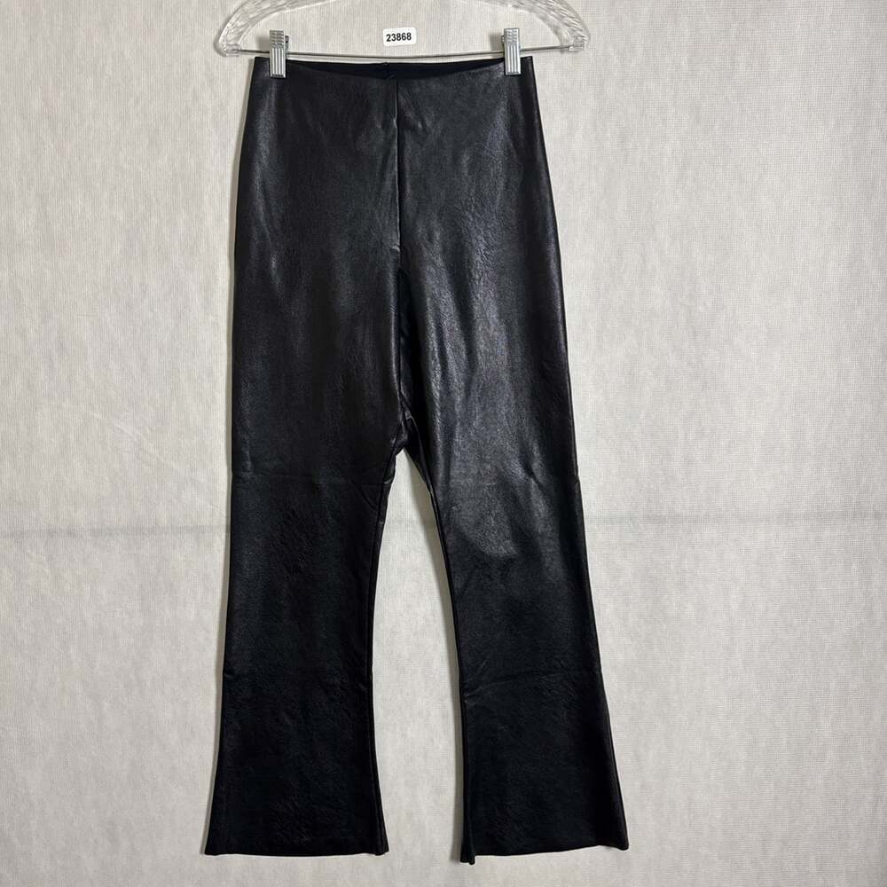 Commando Women's Size Large Black Faux Leather Pull On Cropped Flare Pant